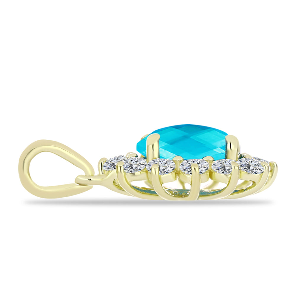 Pandantiv din Argint 925 Placat cu Aur ( 1.5 grame ) cu Jad albastru și Topaz Alb 2.57 Carate