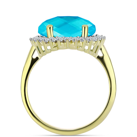 Inel din Argint 925 Placat cu Aur ( 3.23 grame ) cu Jad albastru și Topaz Alb 5.64 Carate
