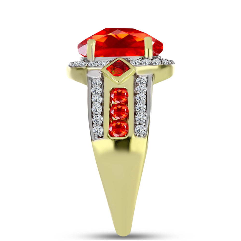 Inel din Argint 925 Placat cu Aur ( 4.81 grame ) cu Opal de Foc Lega Dembi și Topaz Alb 2.2 Carate