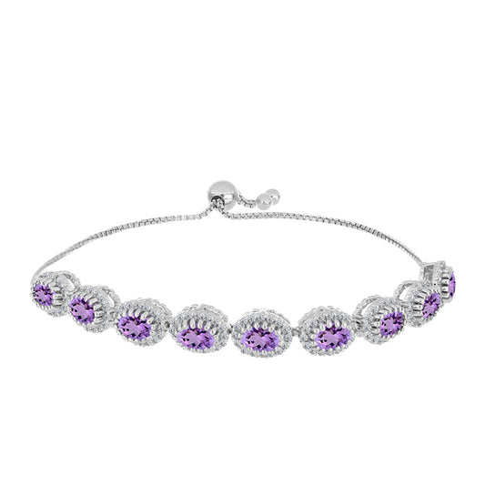 Brățară din Argint 925 ( 9 grame ) cu Ametist Rose de France și Topaz Alb 4.59 Carate