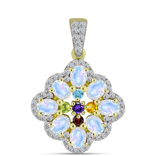 Pandantiv din Argint 925 Placat cu Aur ( 2.25 grame ) cu Piatra Lunii Curcubeu și Ametist Marocan 1.89 Carate