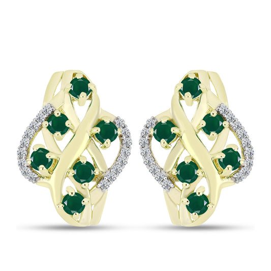 Cercei din Argint 925 Placat cu Aur ( 5.3 grame ) cu Agat Verde și Topaz Alb 1.75 Carate