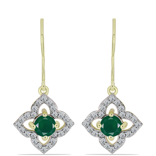 Cercei din Argint 925 Placat cu Aur ( 3.03 grame ) cu Agat Verde și Topaz Alb 1.45 Carate