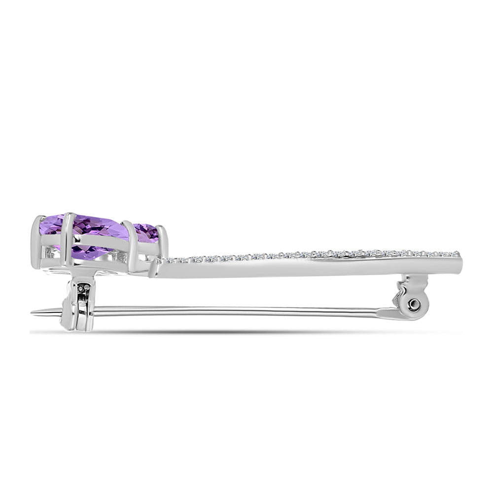 Broşă din Argint 925 ( 2.44 grame ) cu Ametist Rose de France și Topaz Alb 2.1 Carate