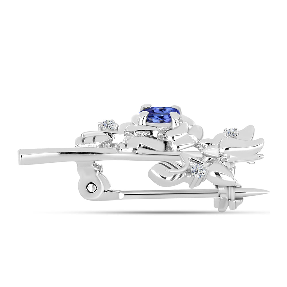 Broşă din Argint 925 ( 2.65 grame ) cu Tanzanit AAA și Diamant Alb 0.28 Carate