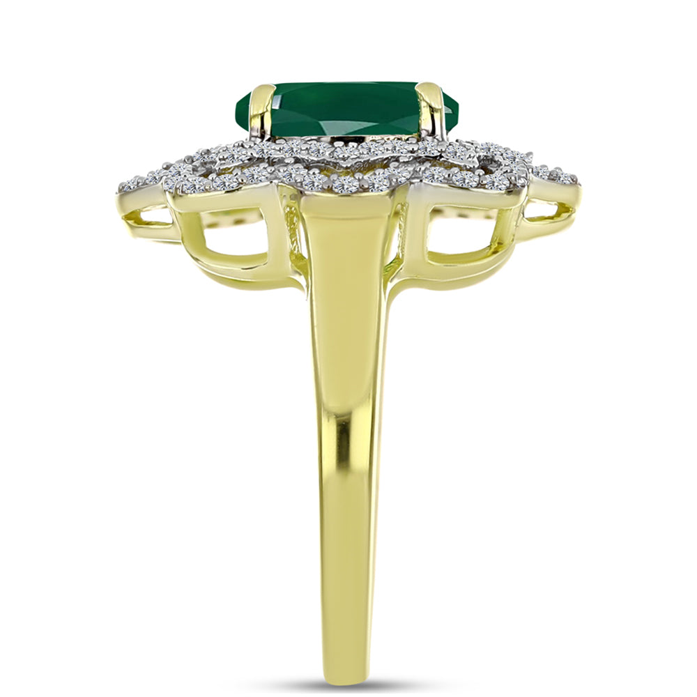 Inel din Argint 925 Placat cu Aur ( 3.52 grame ) cu Agat Verde și Topaz Alb 2.23 Carate