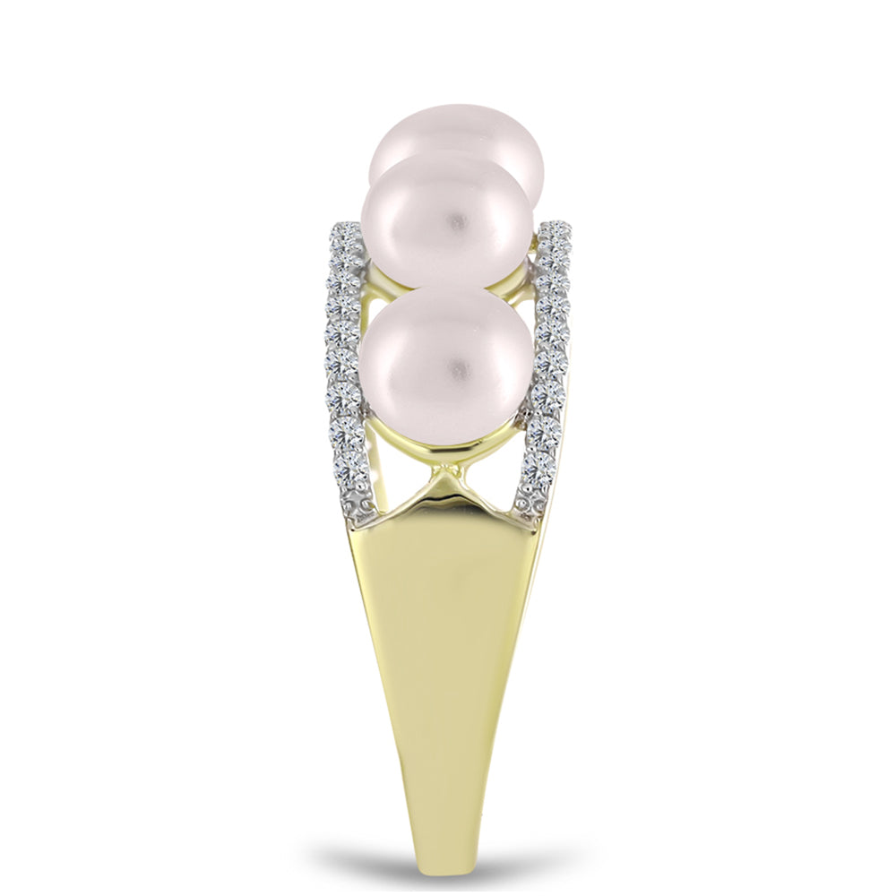 Inel din Argint 925 Placat cu Aur ( 3.61 grame ) cu Perlă de Apă Dulce Albă și Topaz Alb 6.36 Carate