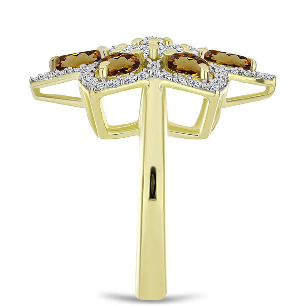Inel din Argint 925 Placat cu Aur ( 5.34 grame ) cu Cuarț Coniac și Topaz Alb 3.7 Carate