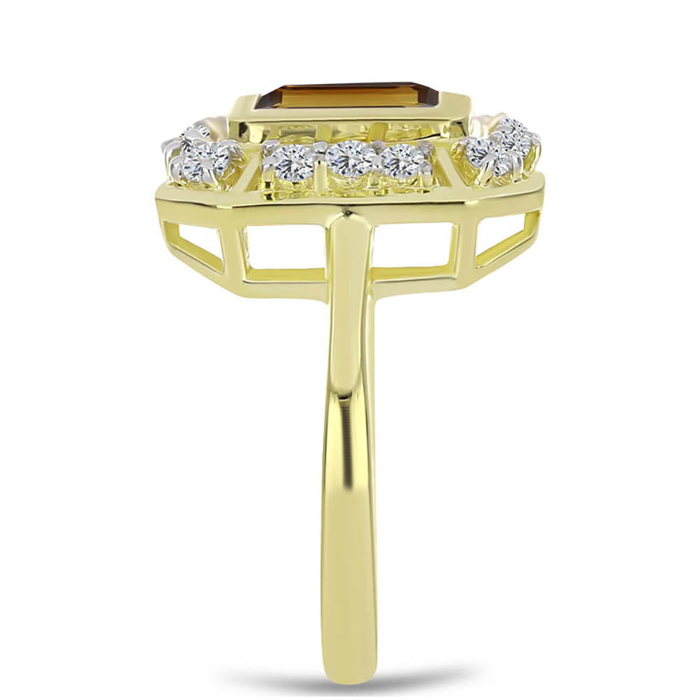 Inel din Argint 925 Placat cu Aur ( 3.78 grame ) cu Cuarț Coniac și Topaz Alb 1.88 Carate