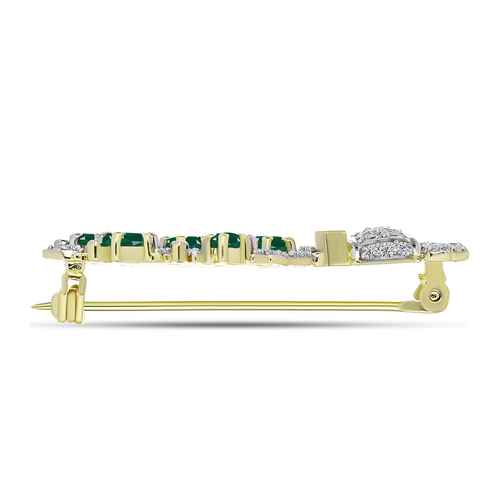 Broşă din Argint 925 Placat cu Aur ( 3.72 grame ) cu Agat Verde și Zircon Alb 1.76 Carate