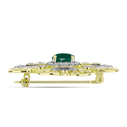 Broşă din Argint 925 Placat cu Aur ( 8.02 grame ) cu Agat Verde și Topaz Alb 2.24 Carate