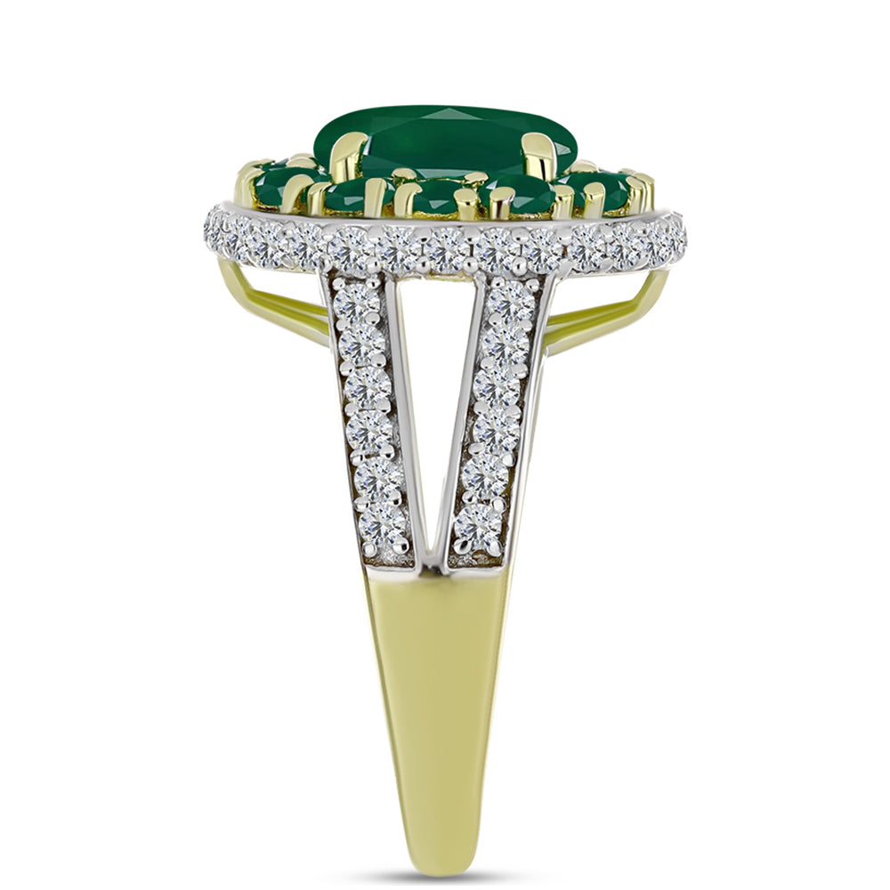 Inel din Argint 925 Placat cu Aur ( 4.46 grame ) cu Agat Verde și Topaz Alb 3.34 Carate