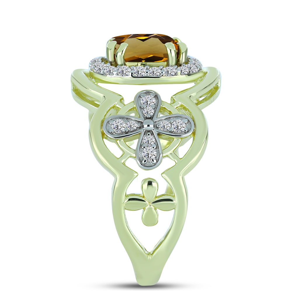 Inel din Argint 925 Placat cu Aur ( 4.22 grame ) cu Cuarț Coniac și Topaz Alb 1.74 Carate