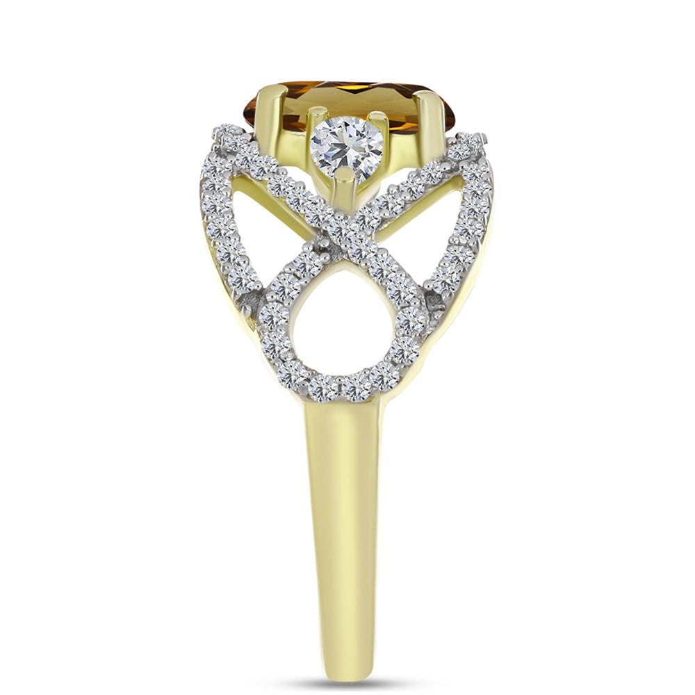 Inel din Argint 925 Placat cu Aur ( 3.74 grame ) cu Cuarț Coniac și Topaz Alb 2.97 Carate