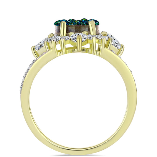 Inel din Argint 925 Placat cu Aur ( 3.67 grame ) cu Drusy Verde și Topaz Alb 4.13 Carate