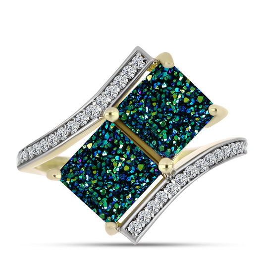Inel din Argint 925 Placat cu Aur ( 3.04 grame ) cu Drusy Verde și Topaz Alb 3.85 Carate