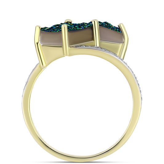 Inel din Argint 925 Placat cu Aur ( 3.04 grame ) cu Drusy Verde și Topaz Alb 3.85 Carate