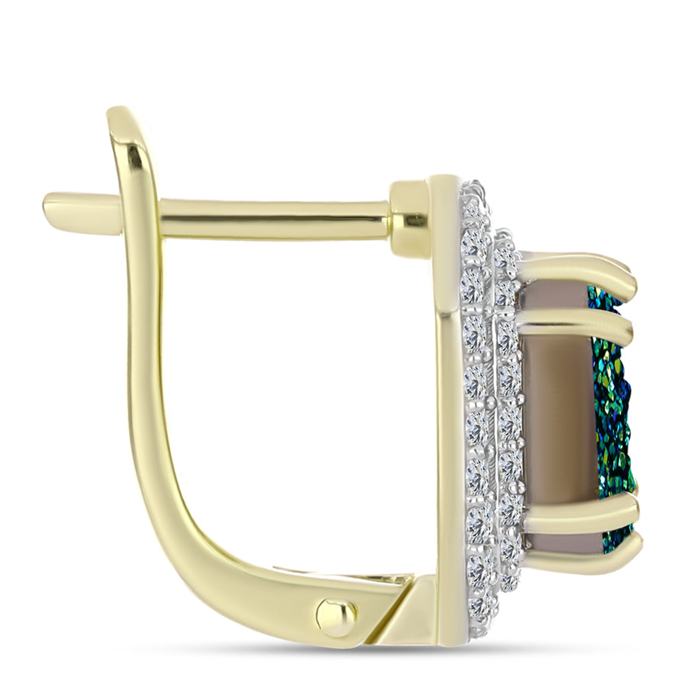 Cercei din Argint 925 Placat cu Aur ( 3.98 grame ) cu Drusy Verde și Topaz Alb 4 Carate