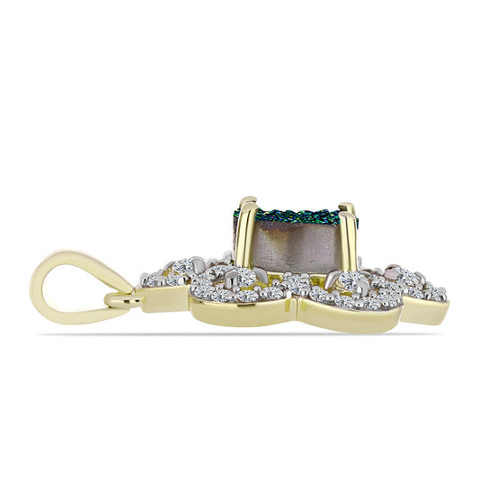 Pandantiv din Argint 925 Placat cu Aur ( 2.75 grame ) cu Drusy Verde și Topaz Alb 3.12 Carate