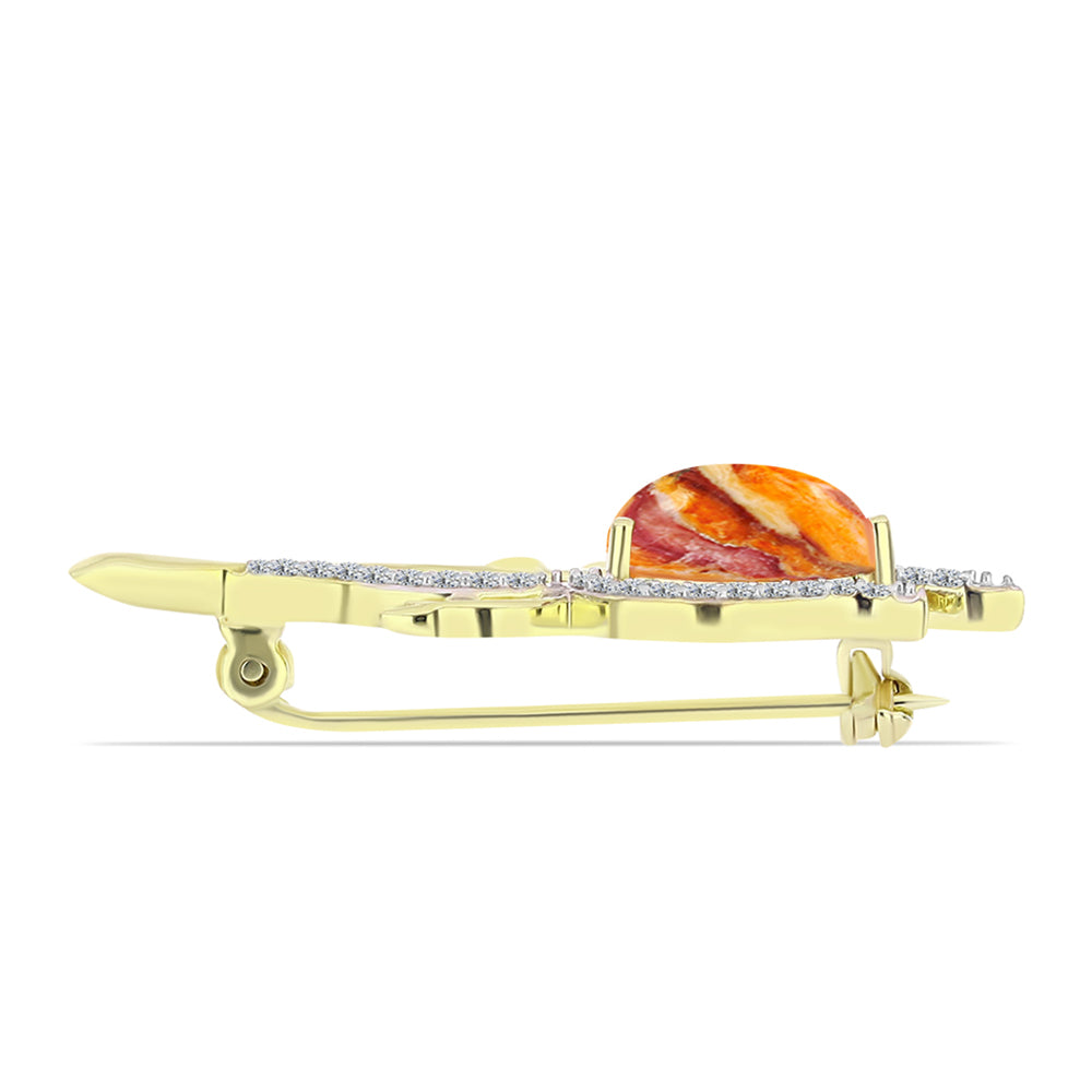Broşă din Argint 925 Placat cu Aur ( 2.61 grame ) cu Jaspul "Lion's Paw" și Topaz Alb 2.33 Carate