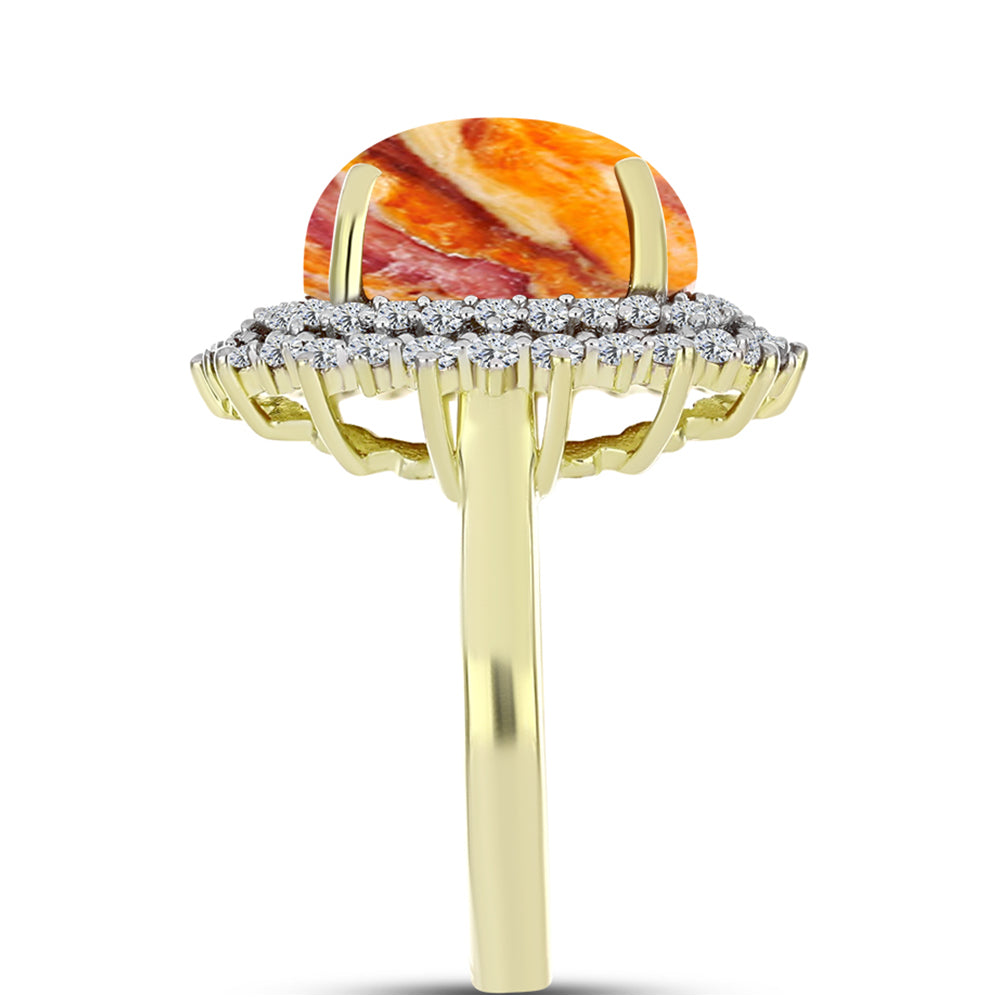Inel din Argint 925 Placat cu Aur ( 4.9 grame ) cu Jaspul "Lion's Paw" și Topaz Alb 8.43 Carate