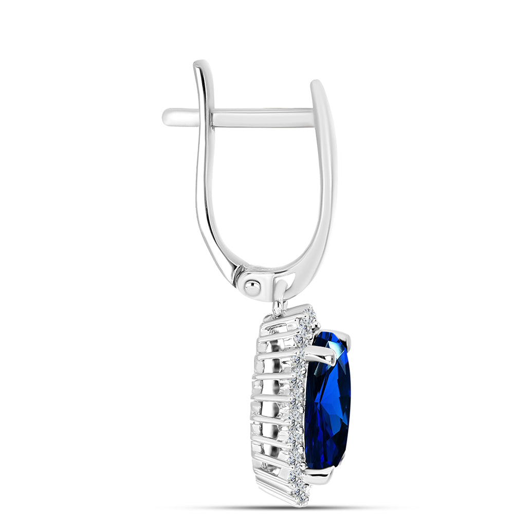 Cercei din Argint 925 ( 3.57 grame ) cu Safir Sintetic și Zircon Alb 4.2 Carate