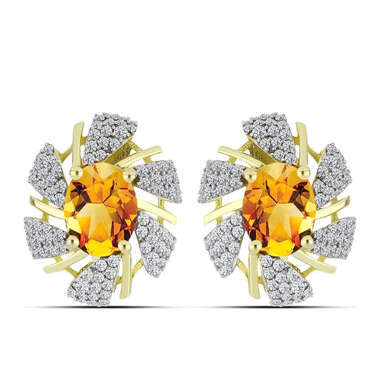 Cercei din Argint 925 Placat cu Aur ( 5.91 grame ) cu Citrin Rio Golden și Topaz Alb 4.68 Carate