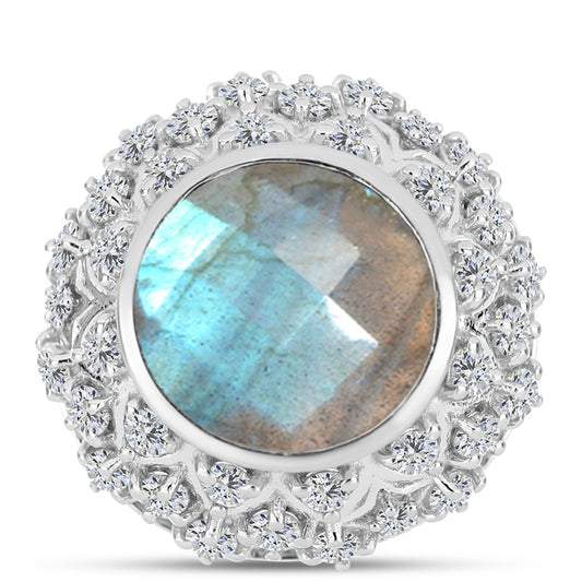 Inel din Argint 925 ( 6.8 grame ) cu Labradorit și Topaz Alb 6.74 Carate