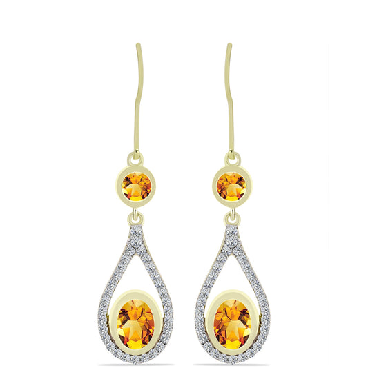 Cercei din Argint 925 Placat cu Aur ( 4.2 grame ) cu Citrin Rio Golden și Topaz Alb 2.52 Carate