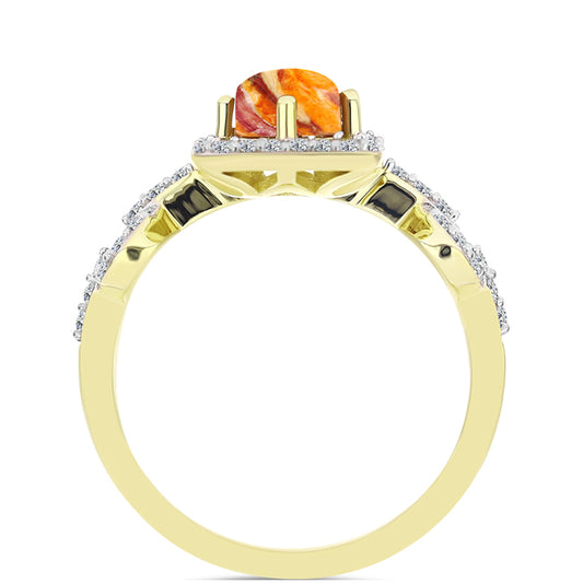 Inel din Argint 925 Placat cu Aur ( 3.31 grame ) cu Jaspul "Lion's Paw" și Topaz Alb 1.44 Carate