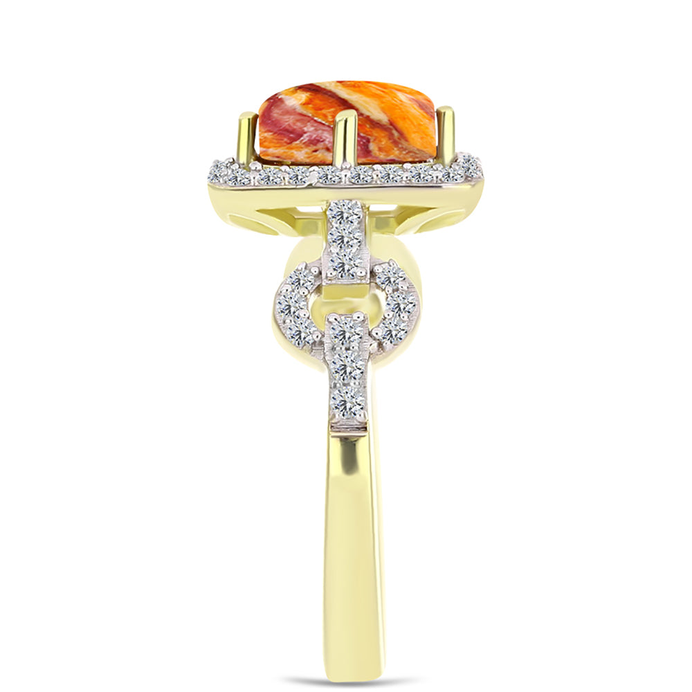 Inel din Argint 925 Placat cu Aur ( 3.31 grame ) cu Jaspul "Lion's Paw" și Topaz Alb 1.44 Carate
