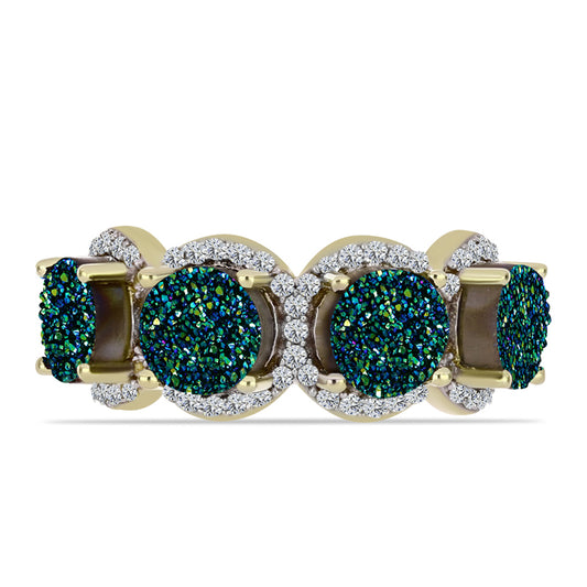 Inel din Argint 925 Placat cu Aur ( 4.47 grame ) cu Drusy Verde și Topaz Alb 6.19 Carate