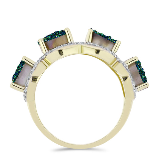 Inel din Argint 925 Placat cu Aur ( 4.47 grame ) cu Drusy Verde și Topaz Alb 6.19 Carate