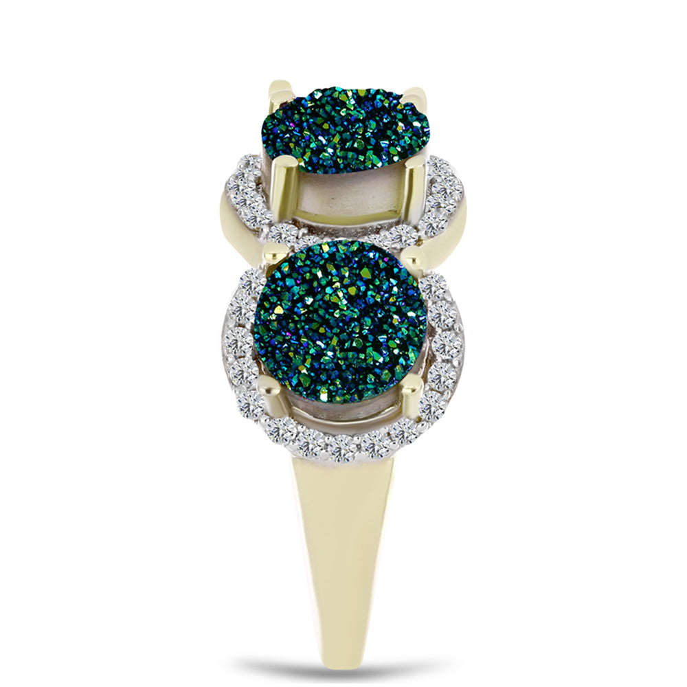 Inel din Argint 925 Placat cu Aur ( 4.47 grame ) cu Drusy Verde și Topaz Alb 6.19 Carate