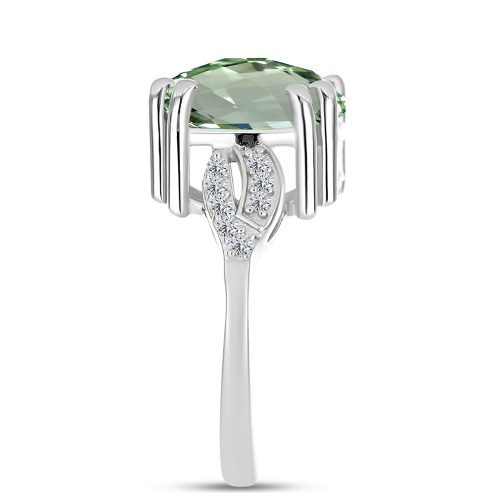 Inel din Argint 925 ( 3.78 grame ) cu Ametist Verde și Topaz Alb 5.67 Carate
