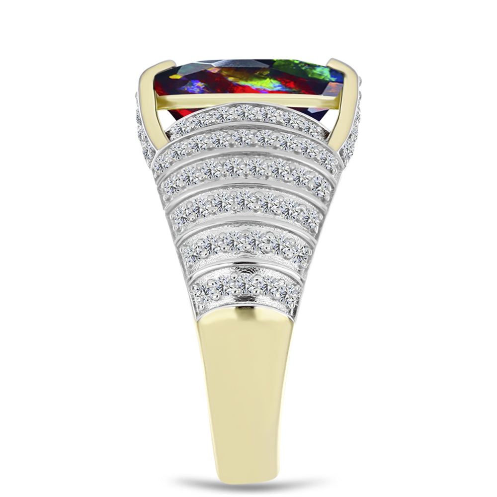 Inel din Argint 925 Placat cu Aur ( 4.39 grame ) cu Opal Etiopian Negru Lega Dembi și Topaz Alb 3.71 Carate
