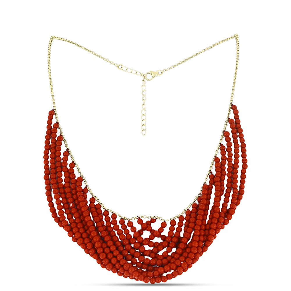 Colier din Argint 925 Placat cu Aur ( 3.45 grame ) cu Coral Roșu Burete 99.72 Carate
