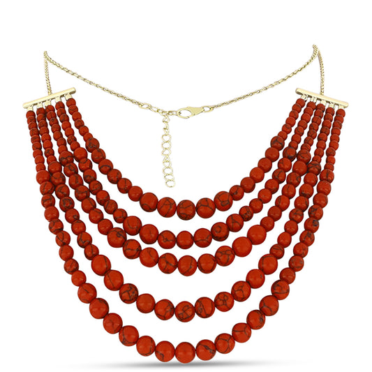 Colier din Argint 925 Placat cu Aur ( 4.28 grame ) cu Coral Roșu Burete 220.88 Carate