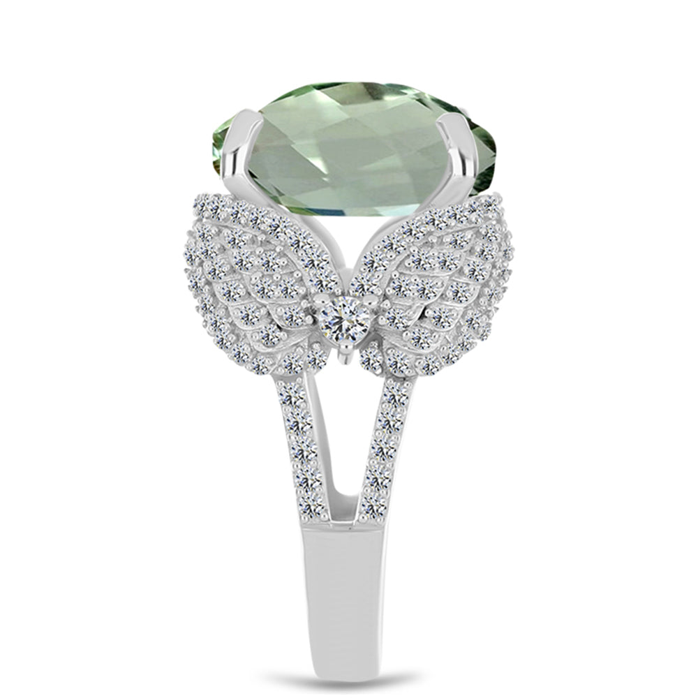 Inel din Argint 925 ( 7.75 grame ) cu Ametist Verde și Topaz Alb 10.58 Carate