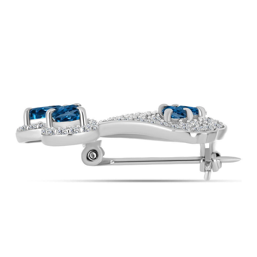 Broşă din Argint 925 ( 5 grame ) cu Topaz Albastru ”Londra” și Topaz Alb 2.75 Carate