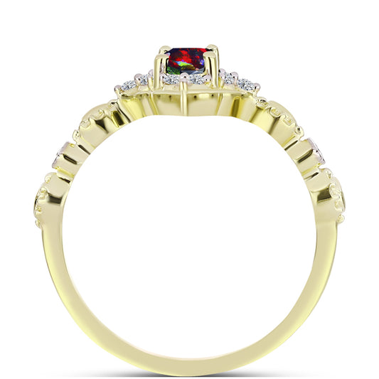 Inel din Argint 925 Placat cu Aur ( 2.48 grame ) cu Opal Etiopian Negru Lega Dembi și Topaz Alb 0.37 Carate