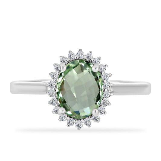 Inel din Argint 925 ( 2.7 grame ) cu Ametist Verde și Topaz Alb 1.89 Carate