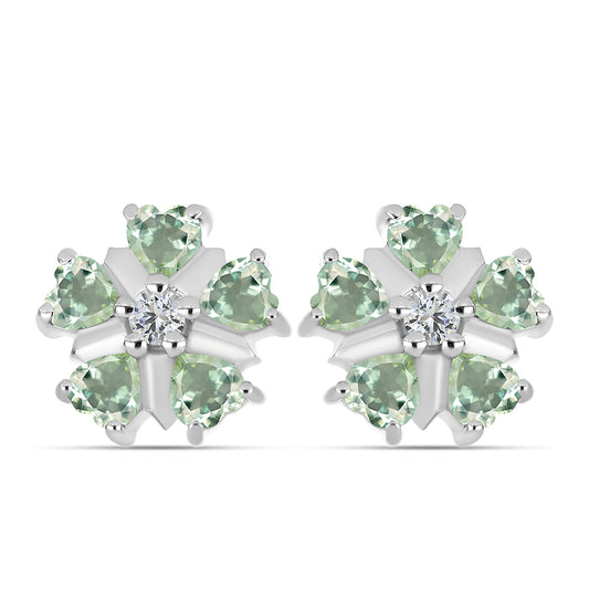 Cercei din Argint 925 ( 3.18 grame ) cu Ametist Verde și Topaz Alb 2.49 Carate