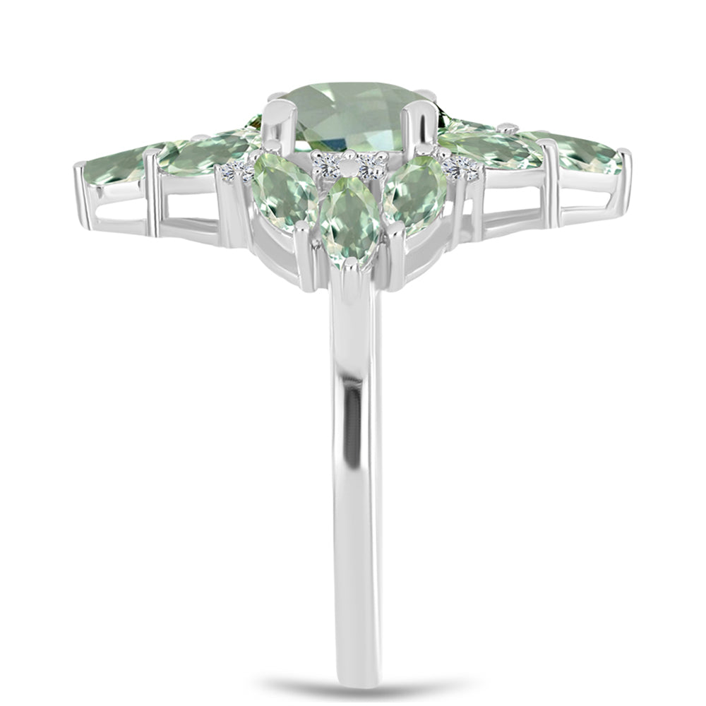 Inel din Argint 925 ( 3.29 grame ) cu Ametist Verde și Topaz Alb 3.52 Carate