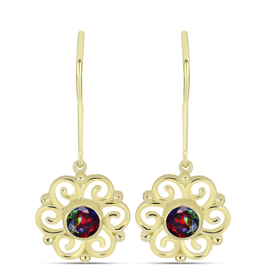 Cercei din Argint 925 Placat cu Aur ( 4.22 grame ) cu Opal Etiopian Negru Lega Dembi 0.68 Carate