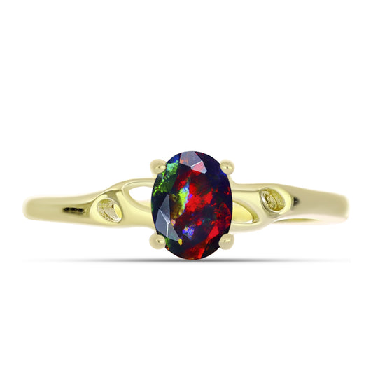 Inel din Argint 925 Placat cu Aur ( 1.92 grame ) cu Opal Etiopian Negru Lega Dembi 0.49 Carate