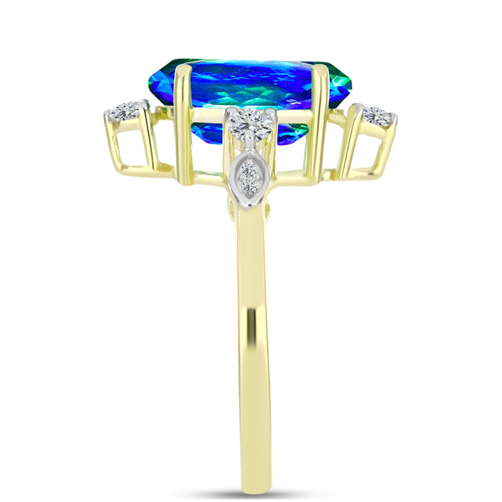 Inel din Argint 925 Placat cu Aur ( 2.7 grame ) cu Cuarț Păun și Topaz Alb 3.42 Carate
