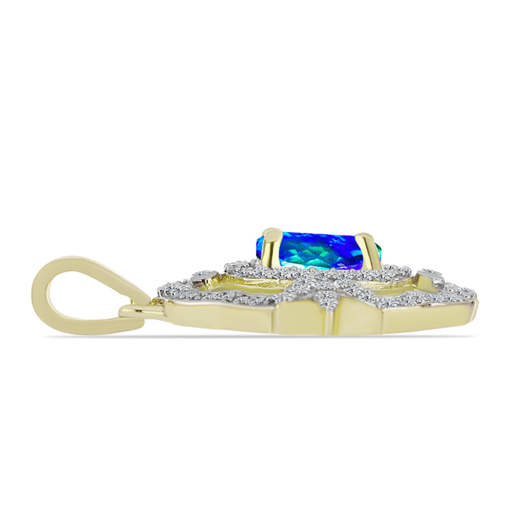 Pandantiv din Argint 925 Placat cu Aur ( 2.56 grame ) cu Cuarț Păun și Topaz Alb 1.82 Carate