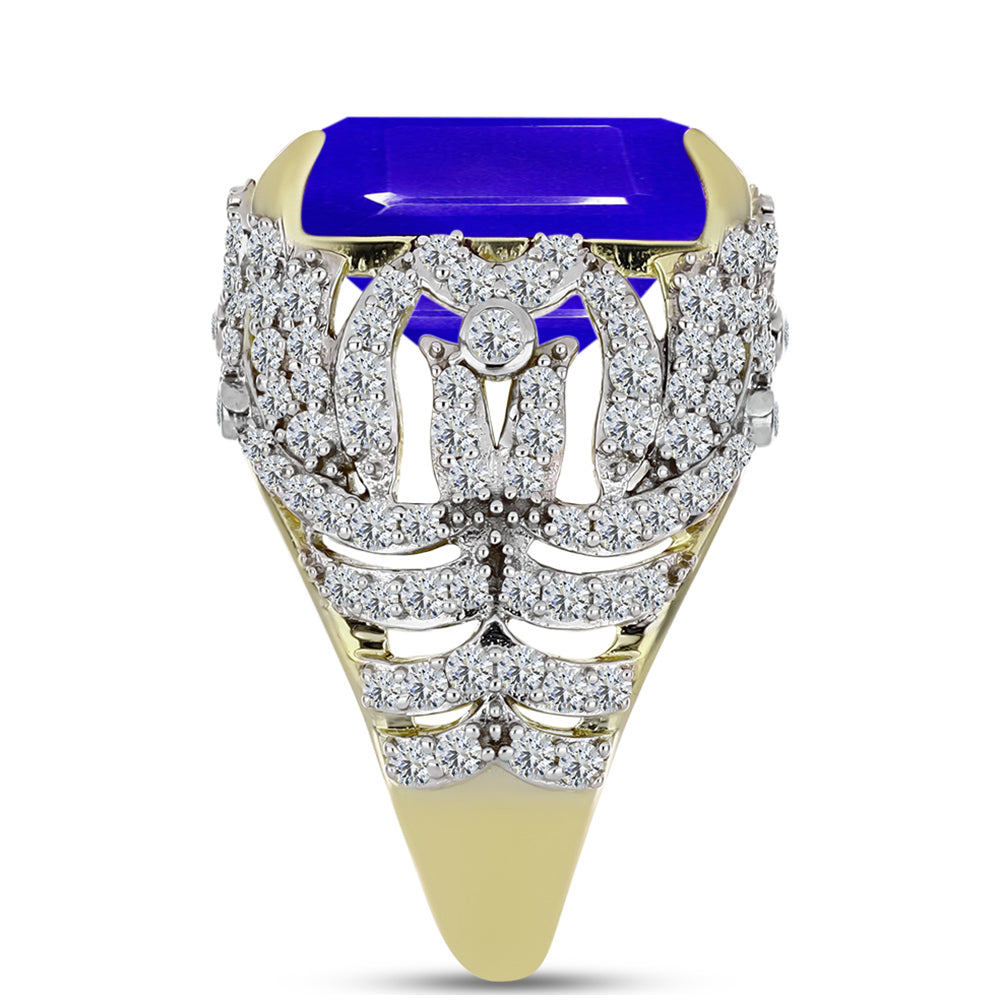 Inel din Argint 925 Placat cu Aur ( 7.45 grame ) cu Agat Albastru și Topaz Alb 11.72 Carate