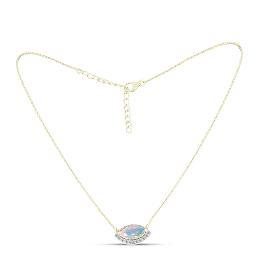 Colier din Argint 925 Placat cu Aur ( 3.41 grame ) cu Opal Welo și Topaz Alb 1.26 Carate